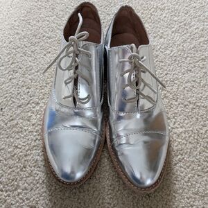 All Black Size 38.5 Silver Metallic Oxford Shoes